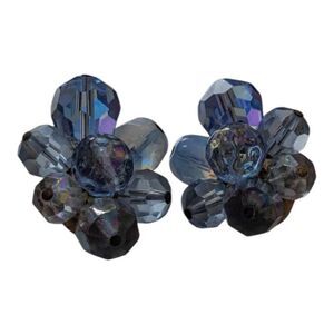 Hattie Carnegie Clister Clip On Earrings Iridescent Blue Aurora Borealis Crystal